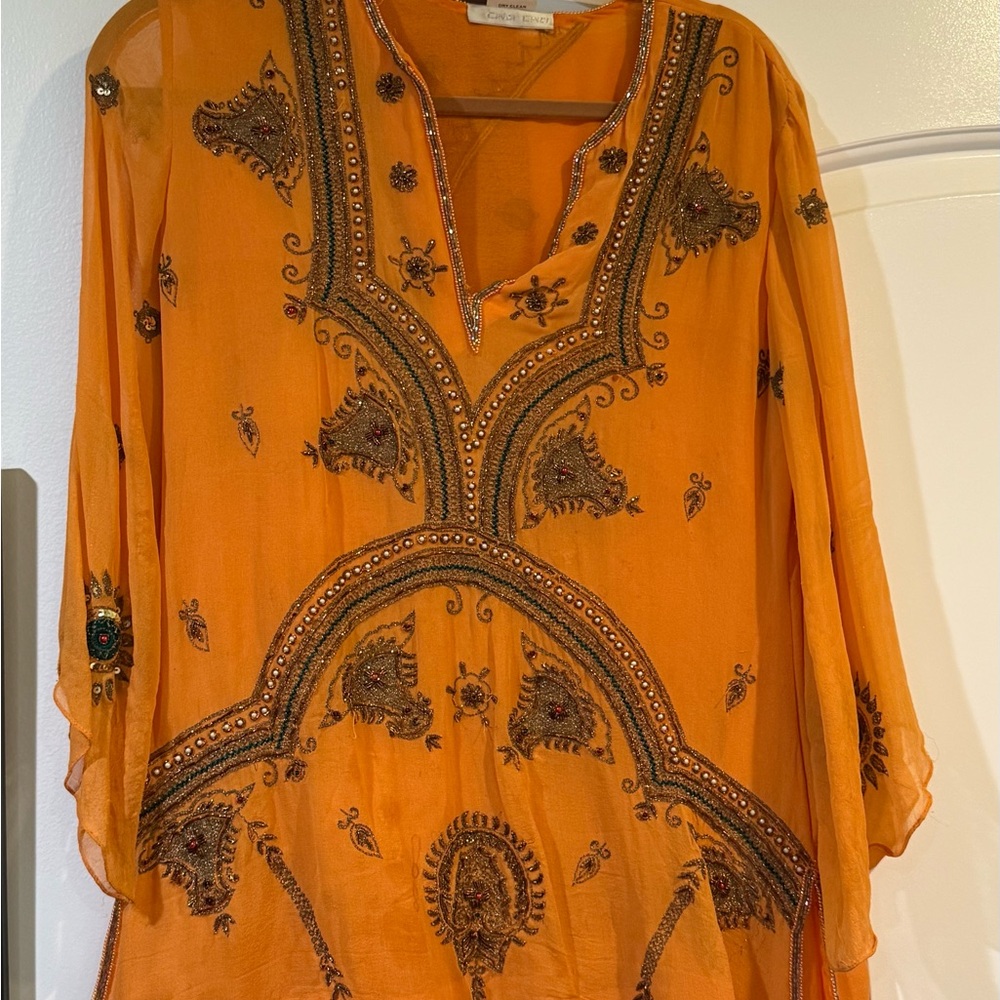 Embroidered Orange Tunic Top
